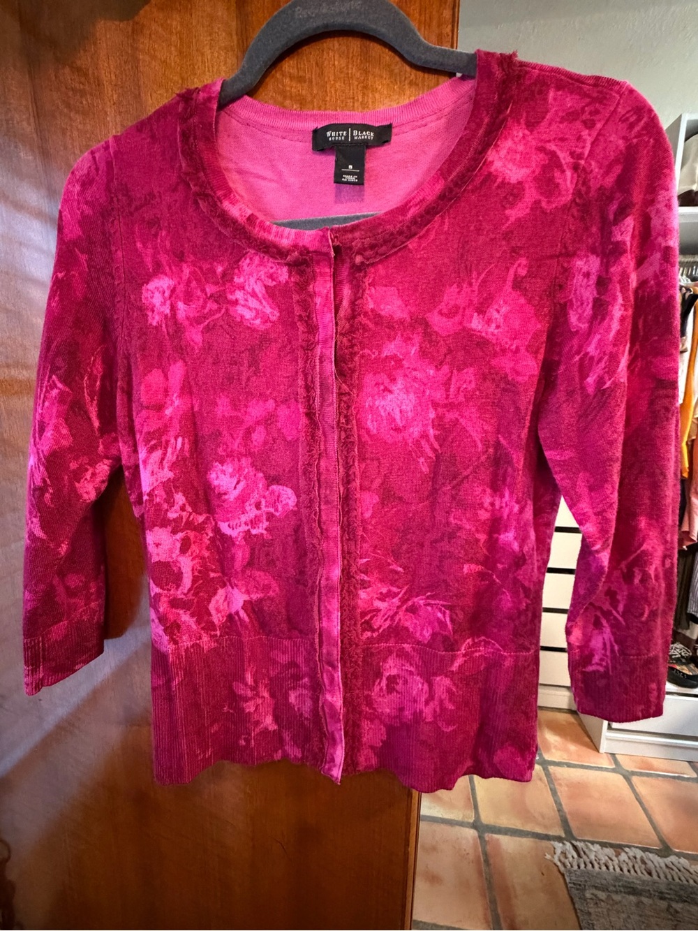 White House Black Market Pink Floral Velvet Cardigan